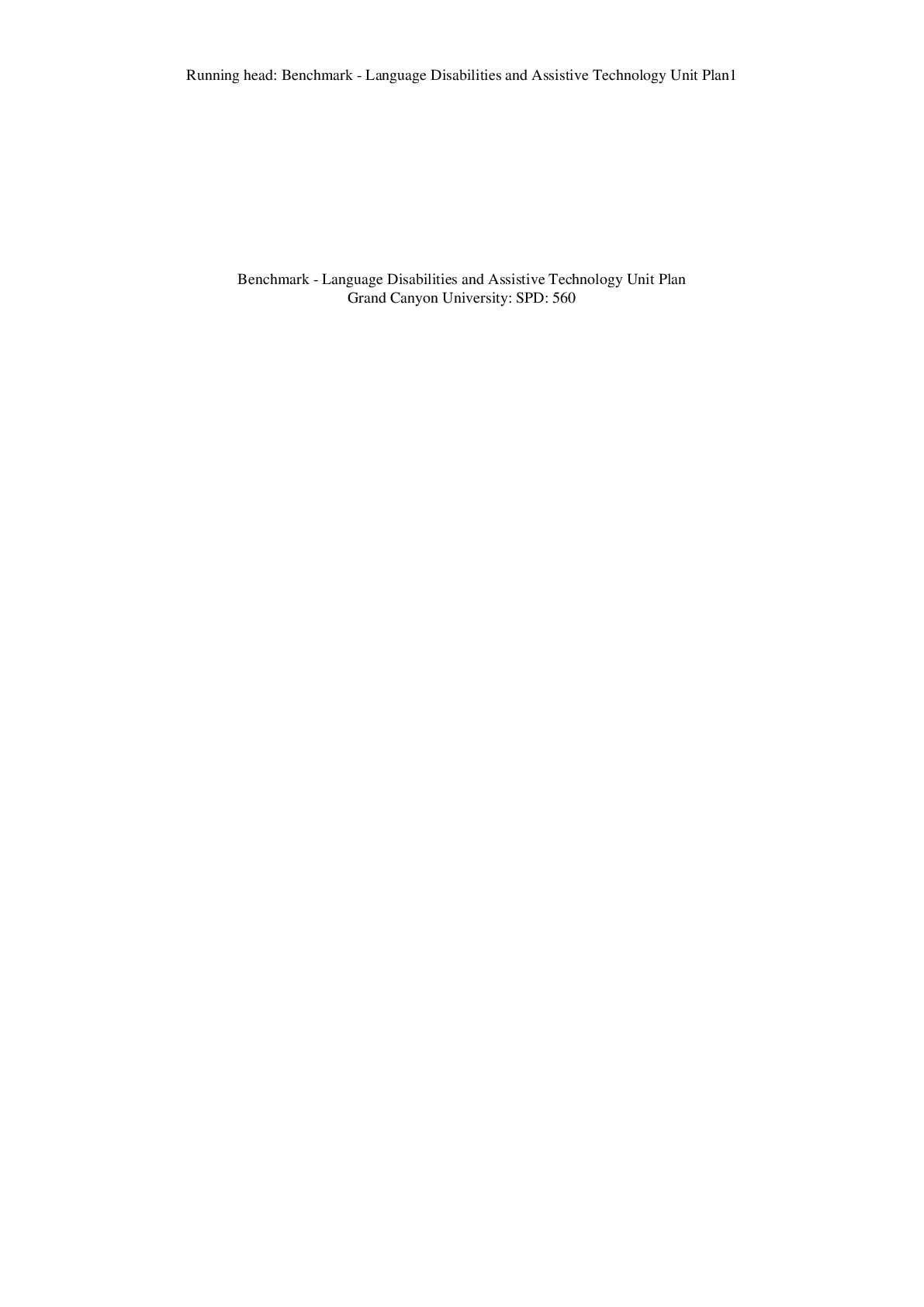 Preview image for SPD 560 Benchmark Language Disabilities And Assistive Technology Unit Plan